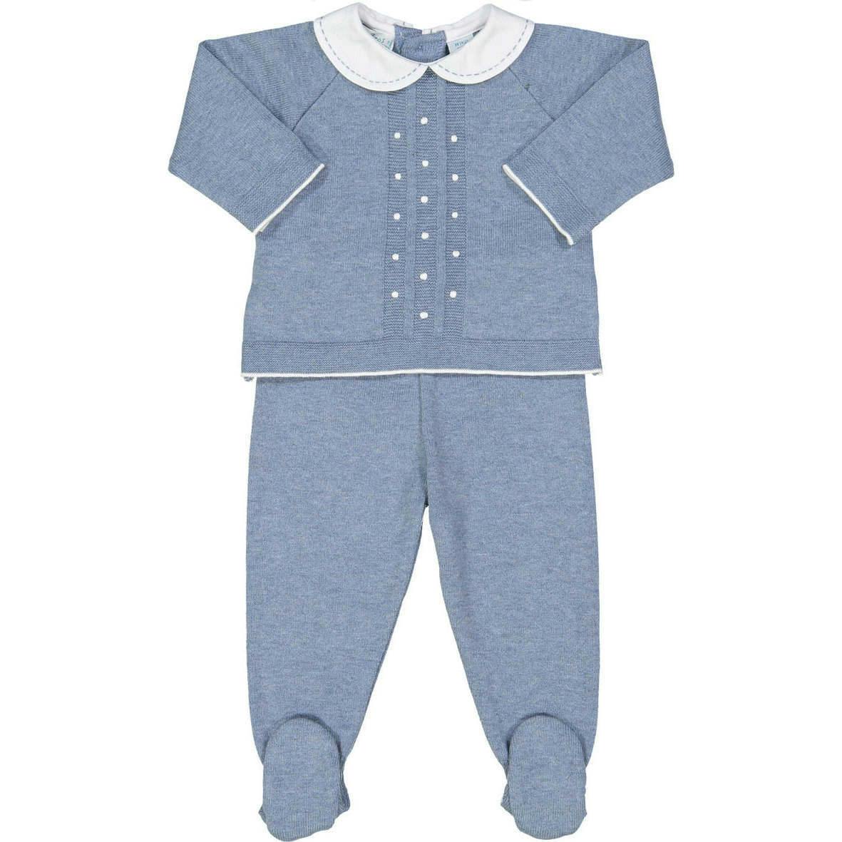 Pique Collar Dot Knit Set Blue