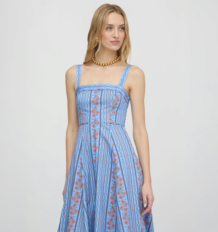 The Ezra Dress - Blue Floral Batik Stripe