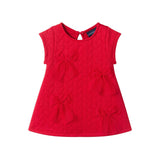 Infant Girls (0-12M) Quilted Knit Dress & Headband Set | Tulle Bows - Red