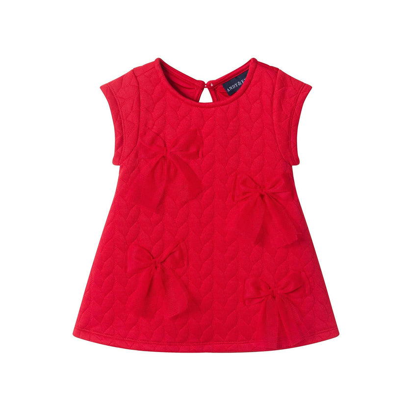 Infant Girls (0-12M) Quilted Knit Dress & Headband Set | Tulle Bows - Red