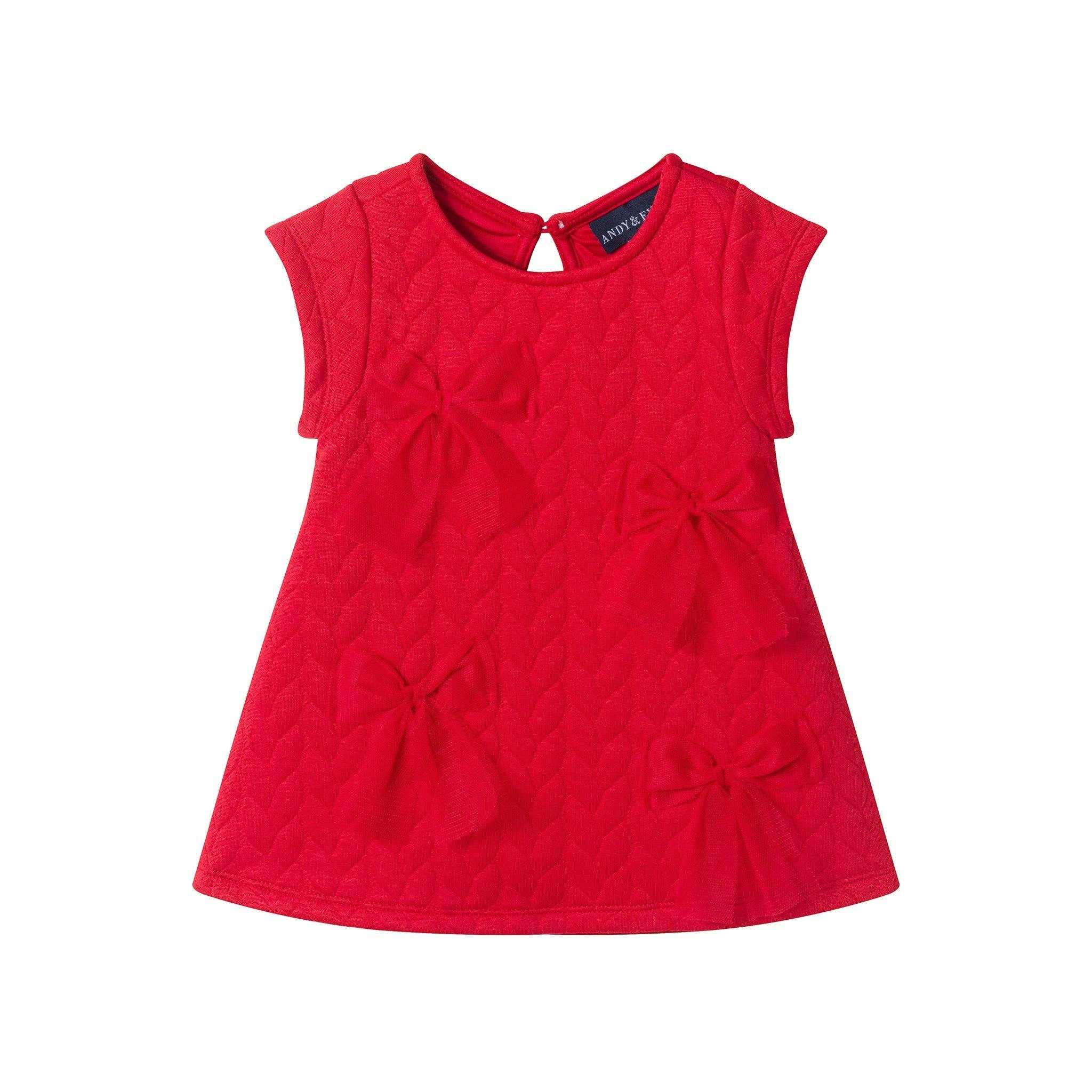 Infant Girls (0-12M) Quilted Knit Dress & Headband Set | Tulle Bows - Red