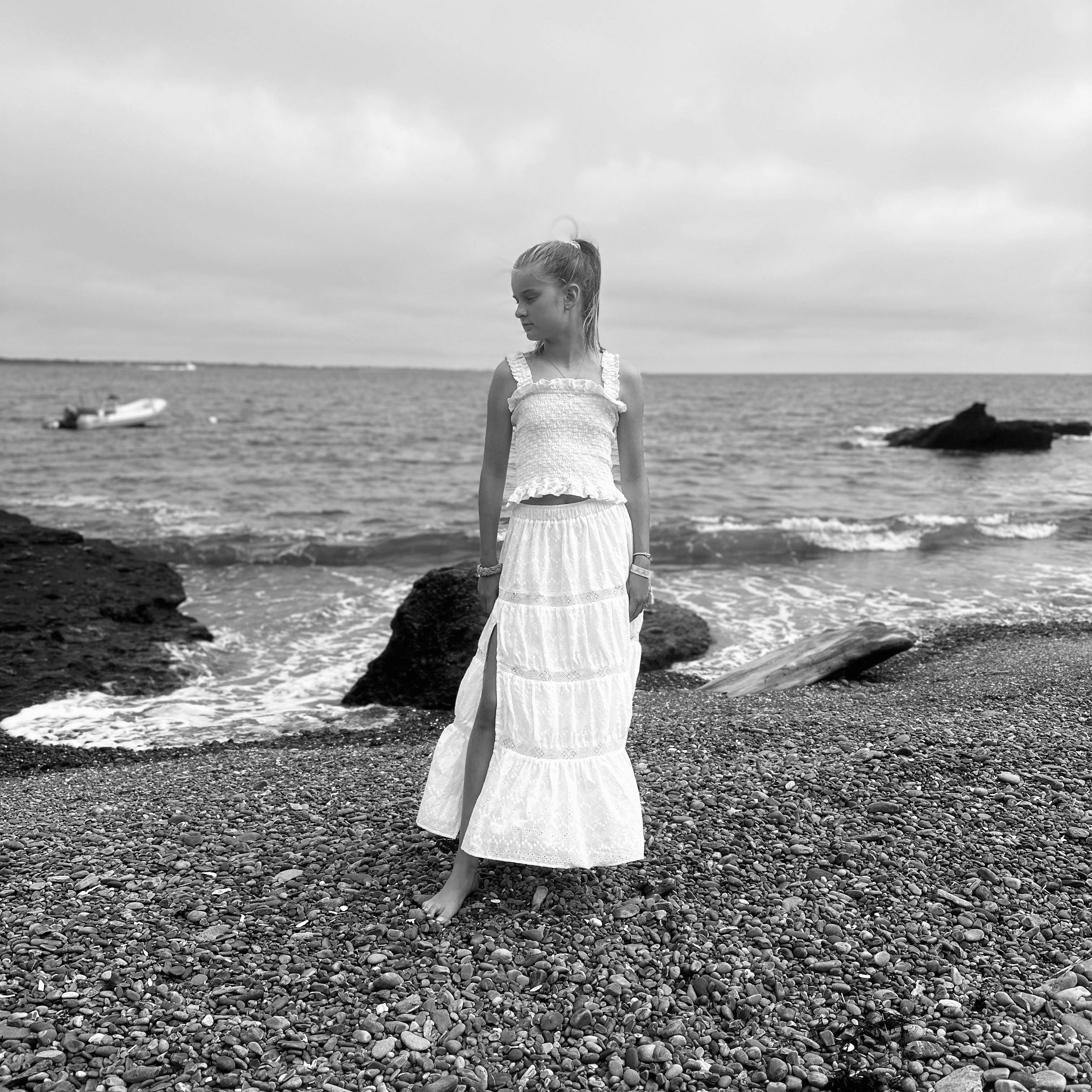 White Long Ruffle Skirt