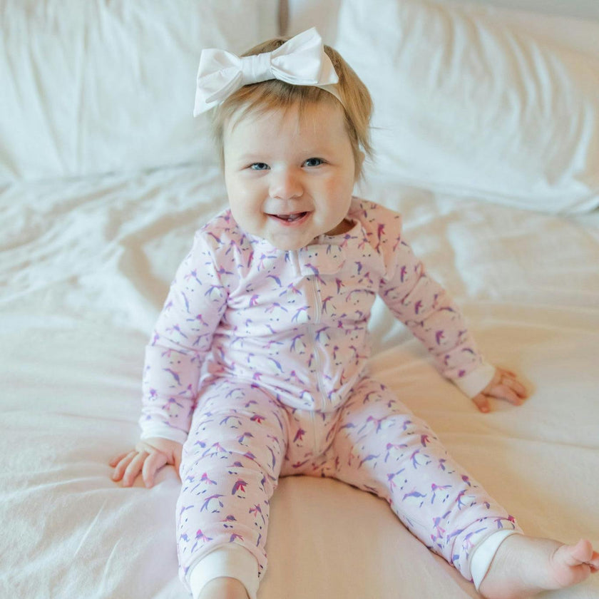 Parker Girls' Zipper Pajama Penguin Party Pink