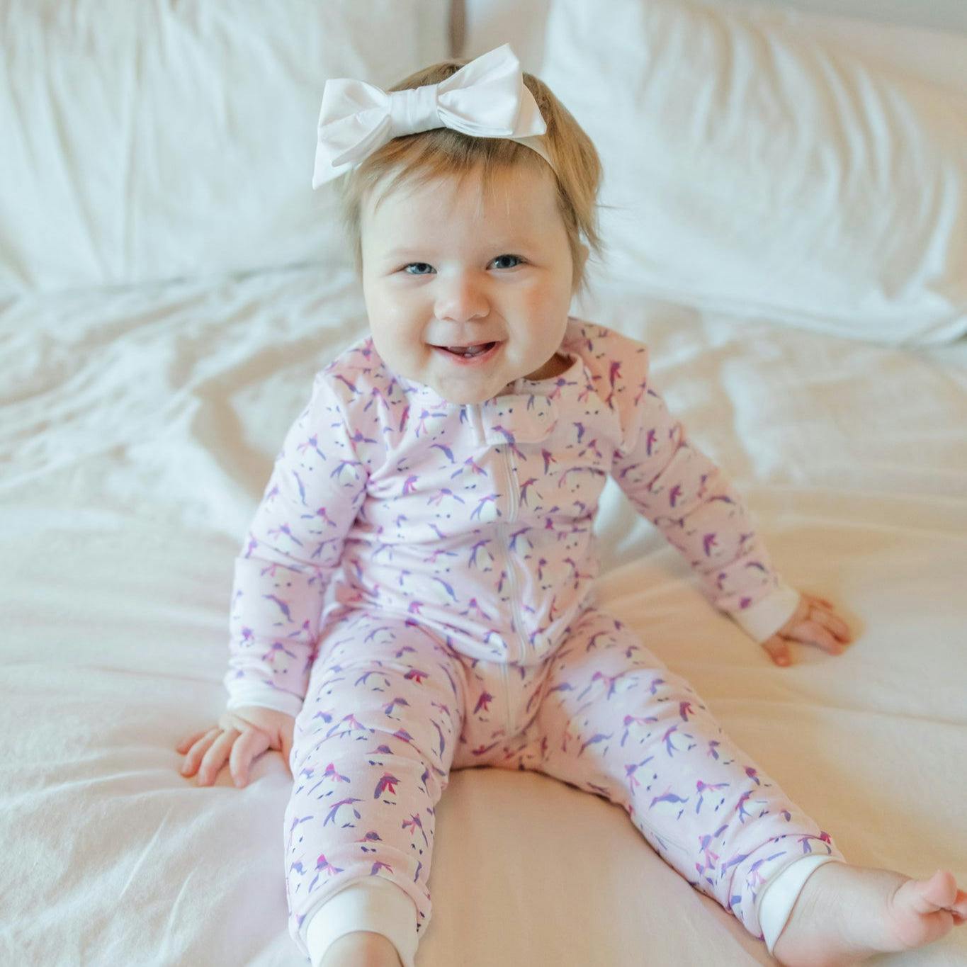 Parker Girls' Zipper Pajama Penguin Party Pink