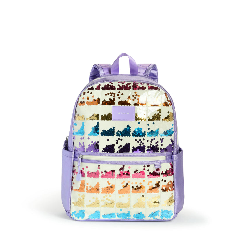 Kane Double Pocket Backpack, Metallic Lilac Quilted Sequins