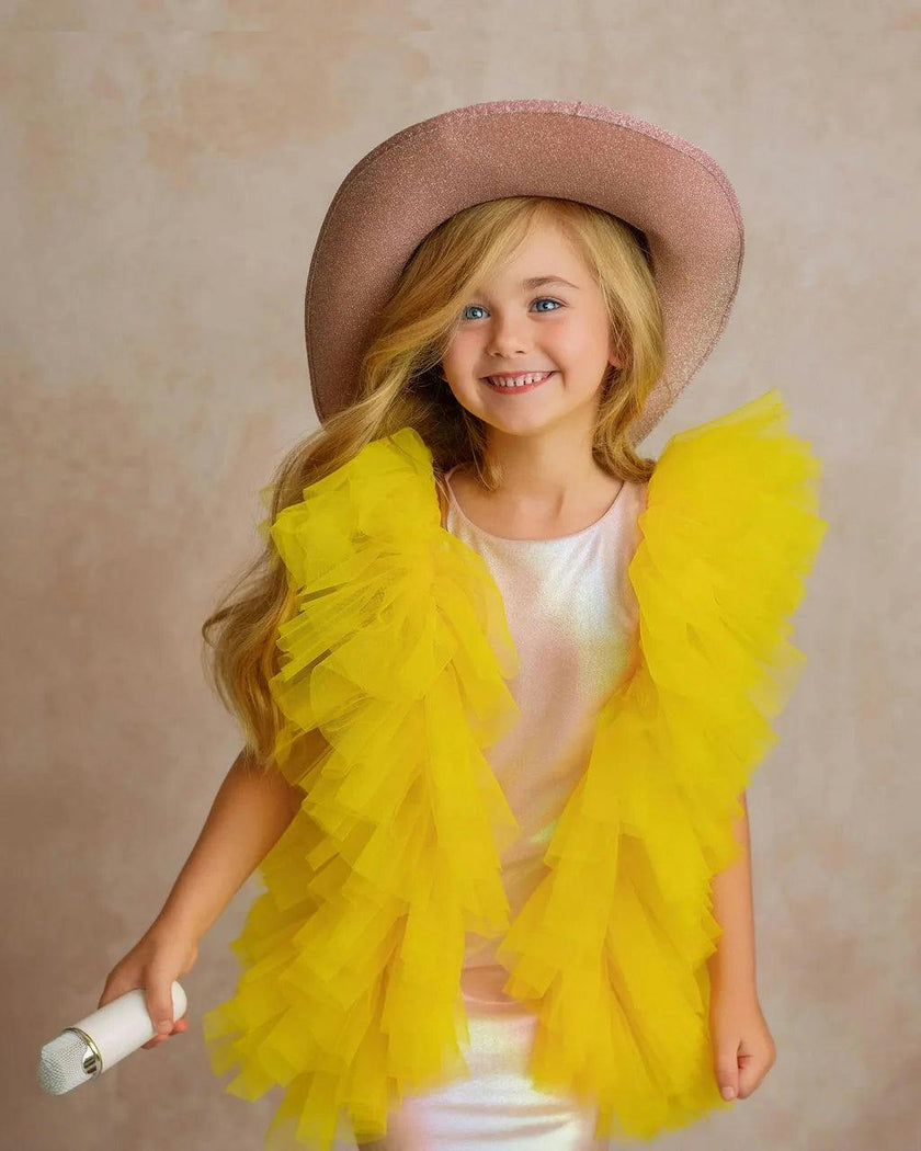 Radiant Yellow Fairy Wings Tulle Birthday Dress for Girls