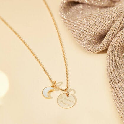 Personalized Small Mother Of Pearl Necklace, 14k Gold Plated