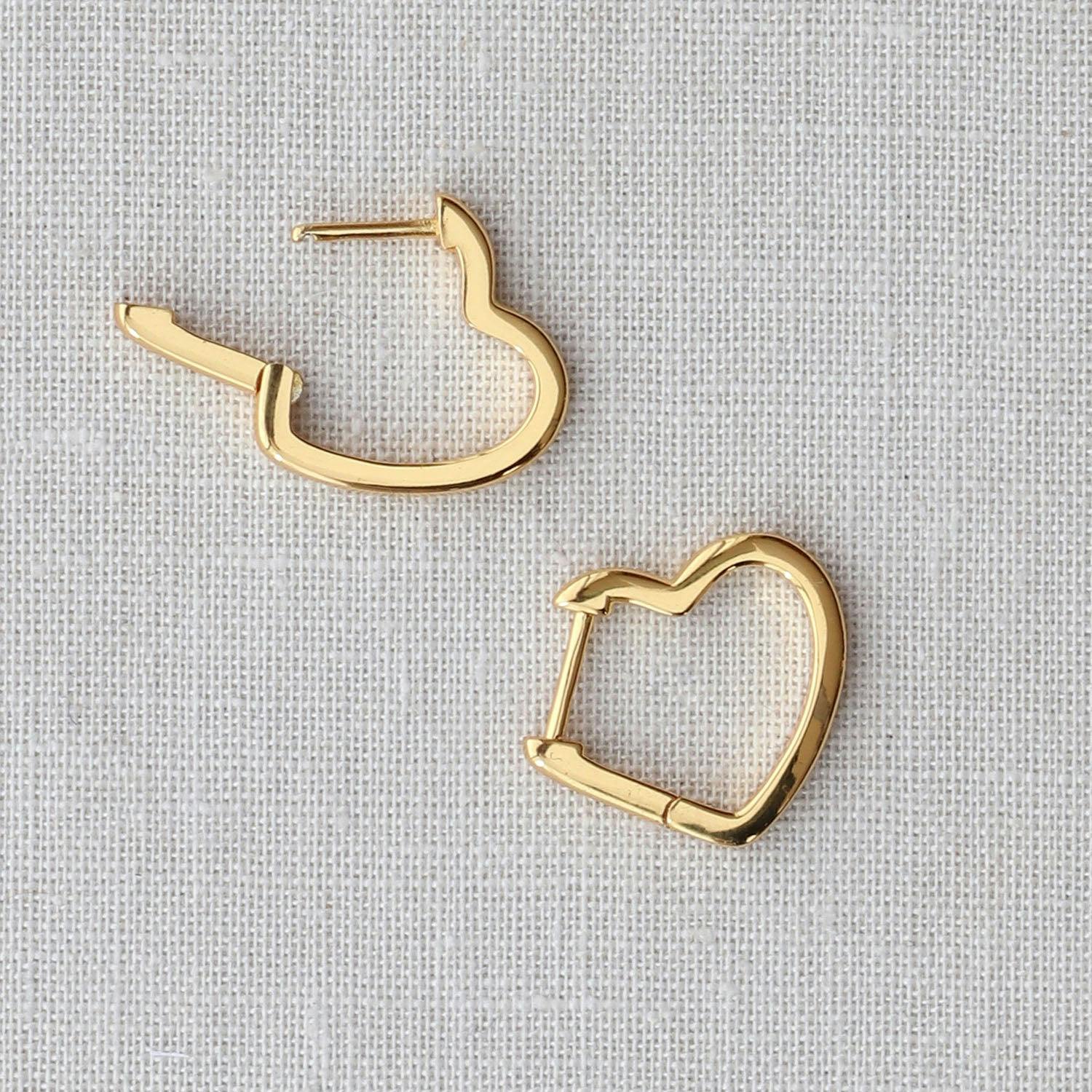 Open Heart Hinged Huggie Hoop Earrings