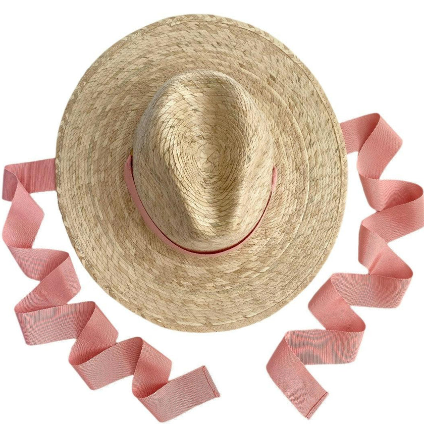 Zinnia Sun Hat for Little Girls (Age 4-10) - Coral Grosgrain Ribbon