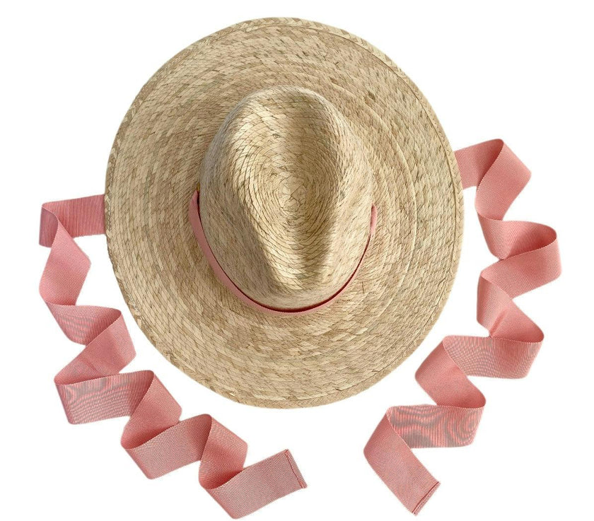 Zinnia Sun Hat for Little Girls (Age 4-10) - Coral Grosgrain Ribbon