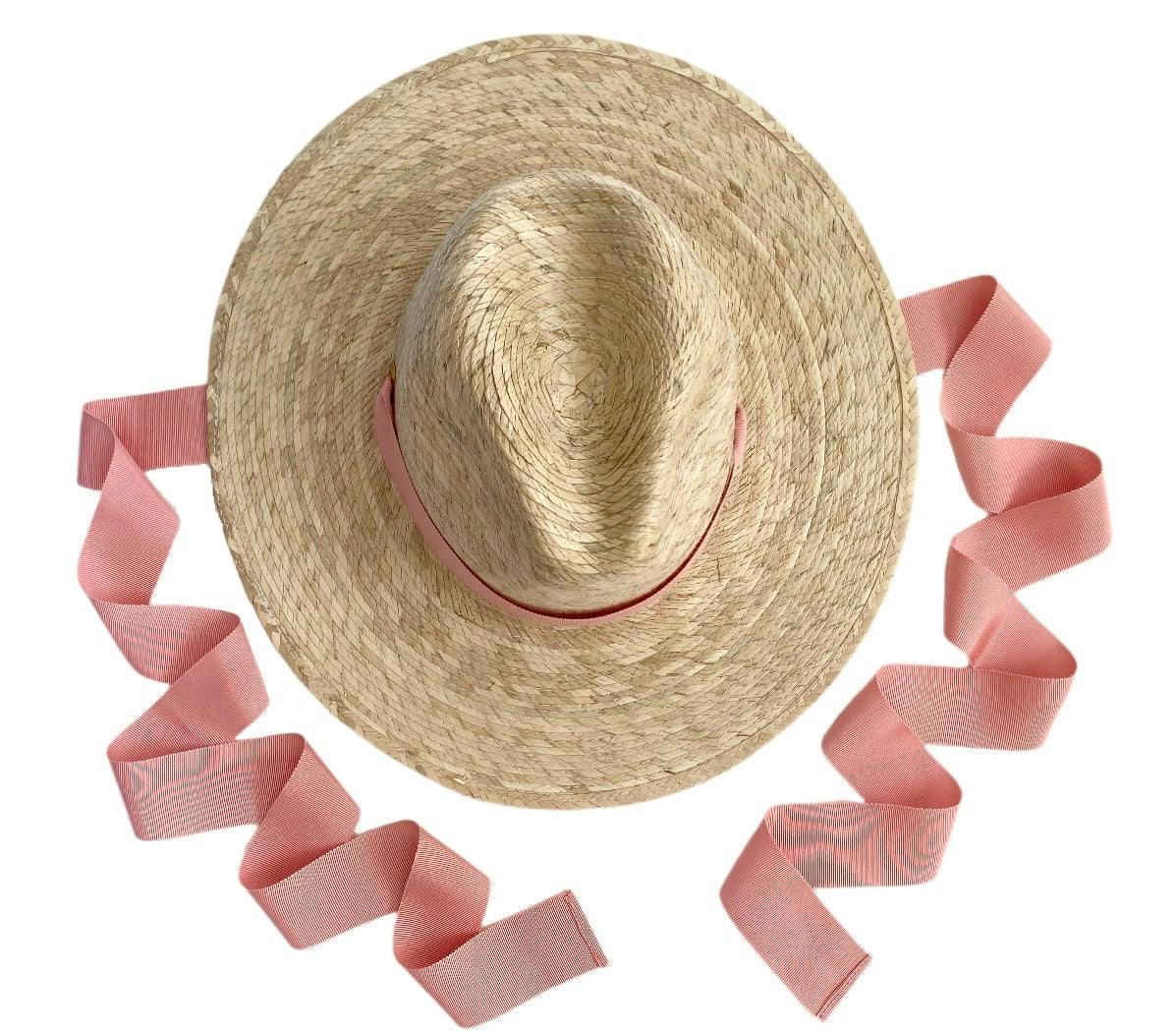 Zinnia Sun Hat for Little Girls (Age 4-10) - Coral Grosgrain Ribbon