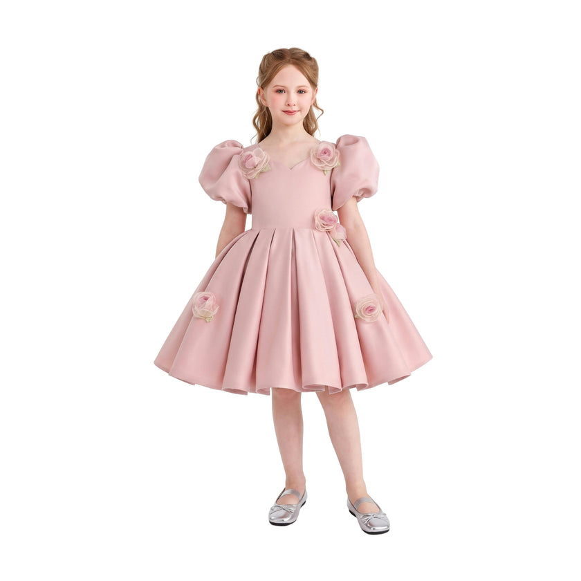 Pink Verena Tulle Pleated Floral Dress