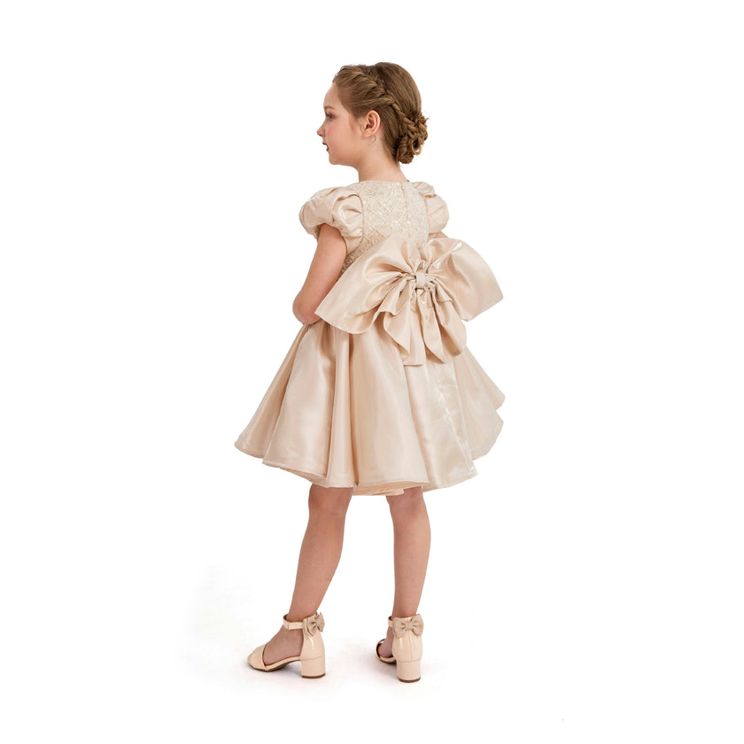 Champagne Altura Satin Bow Occasion Dress