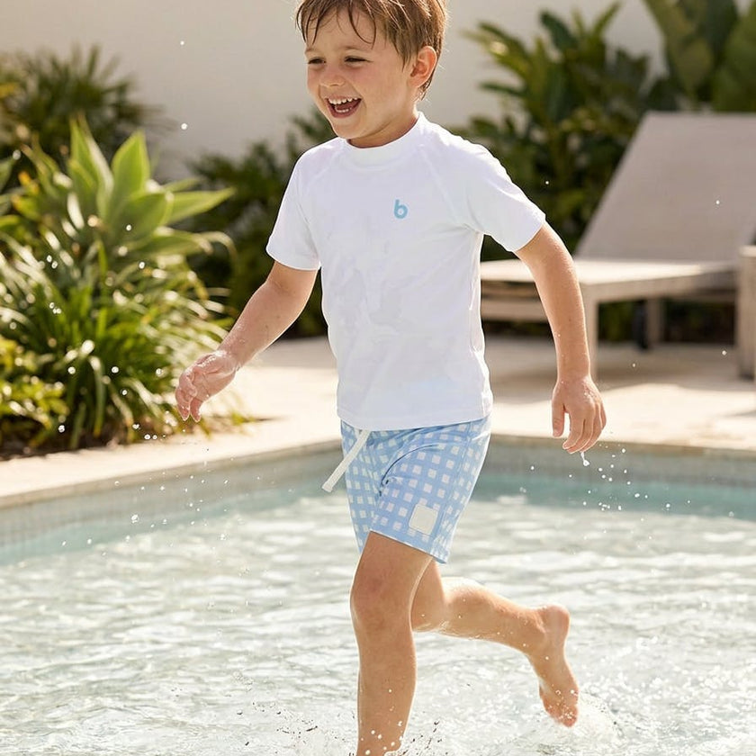 Boys Blue Checked swim shorts