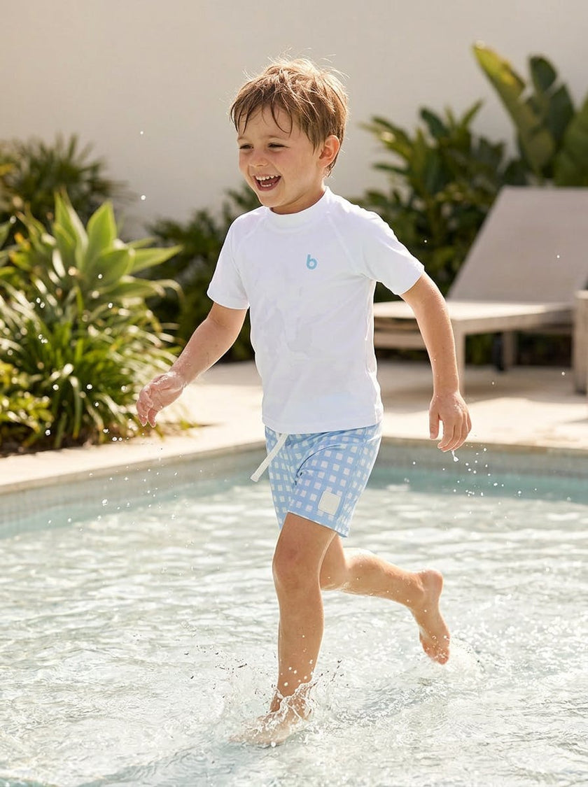 Boys Blue Checked swim shorts