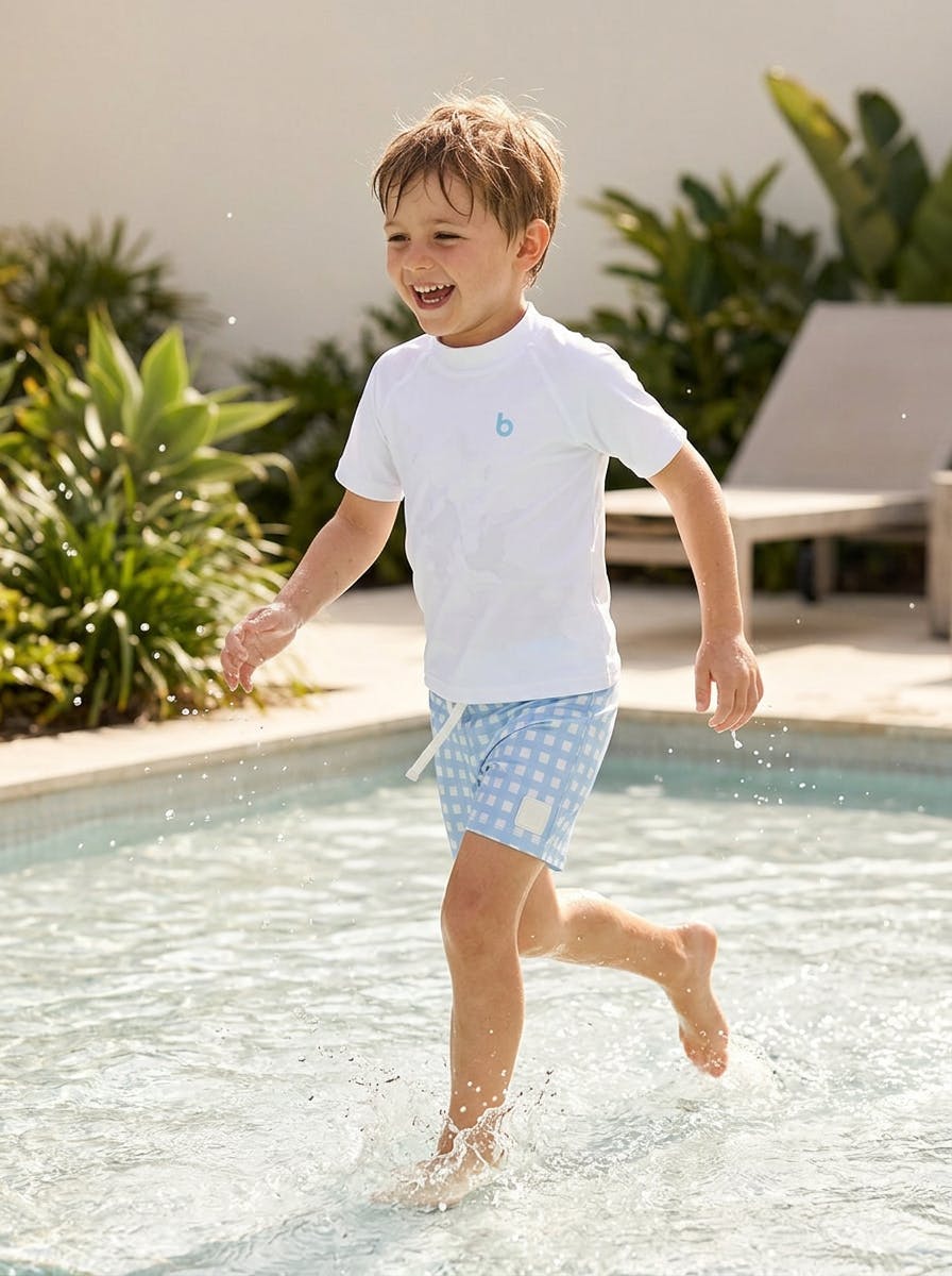 Boys Blue Checked swim shorts