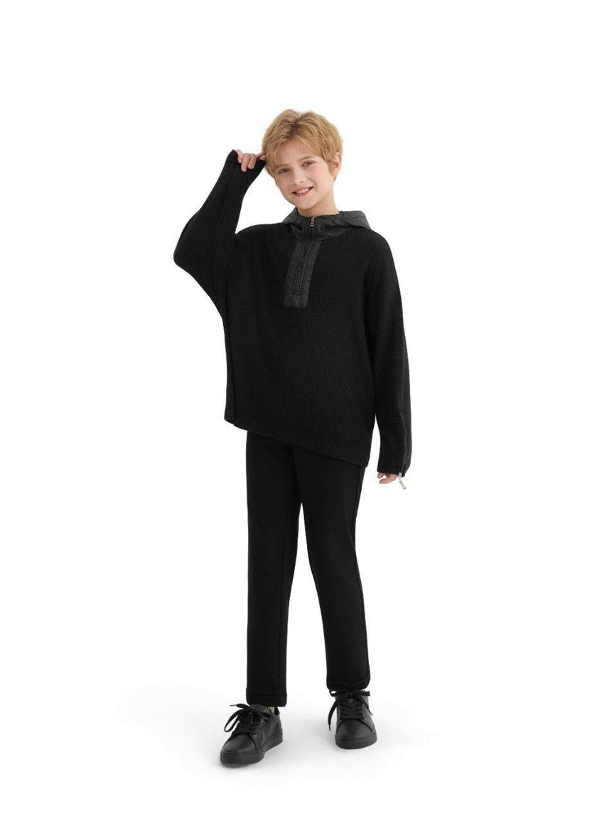 Black Ribbed Half-Zip Sweater