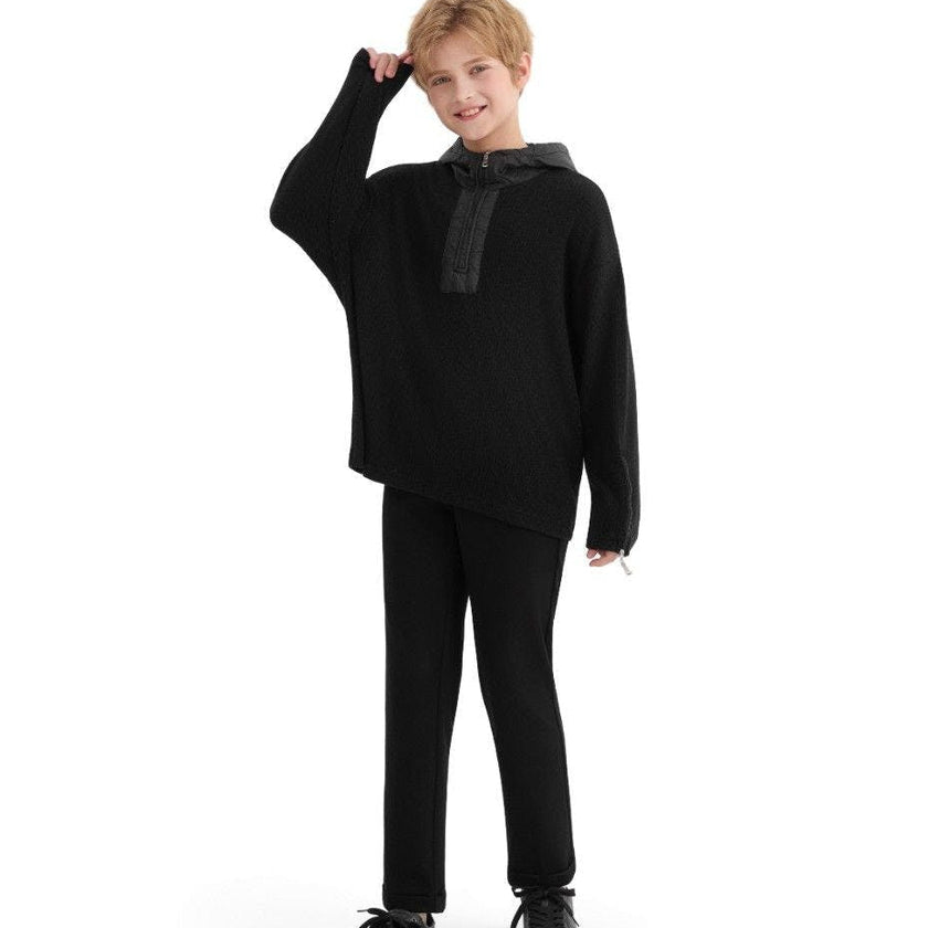 Black Ribbed Half-Zip Sweater