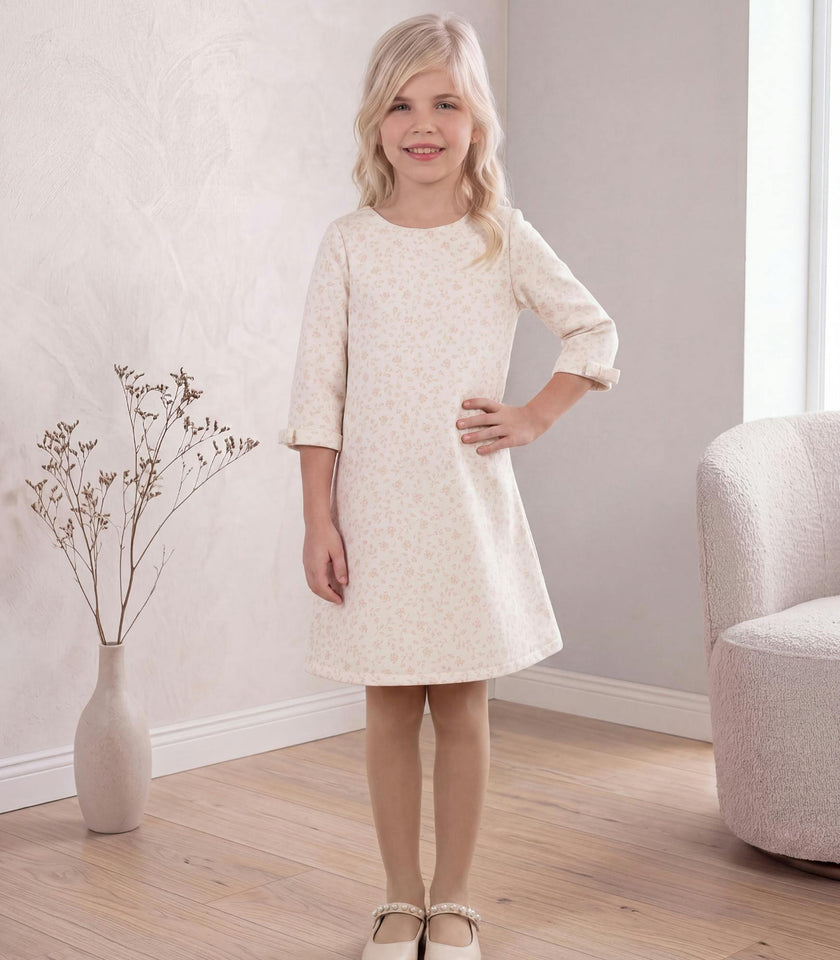 Camille Girl Dress, White Gold Lily