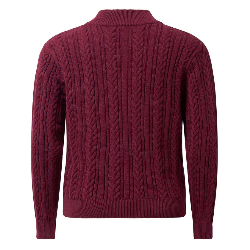 Burgundy Half-Zip Cable Knit Sweater