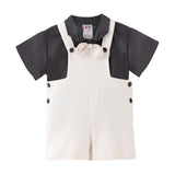 Beige Bow Overall Set