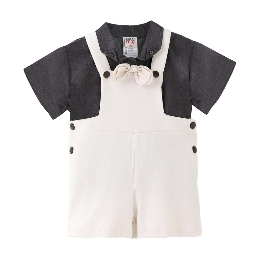 Beige Bow Overall Set