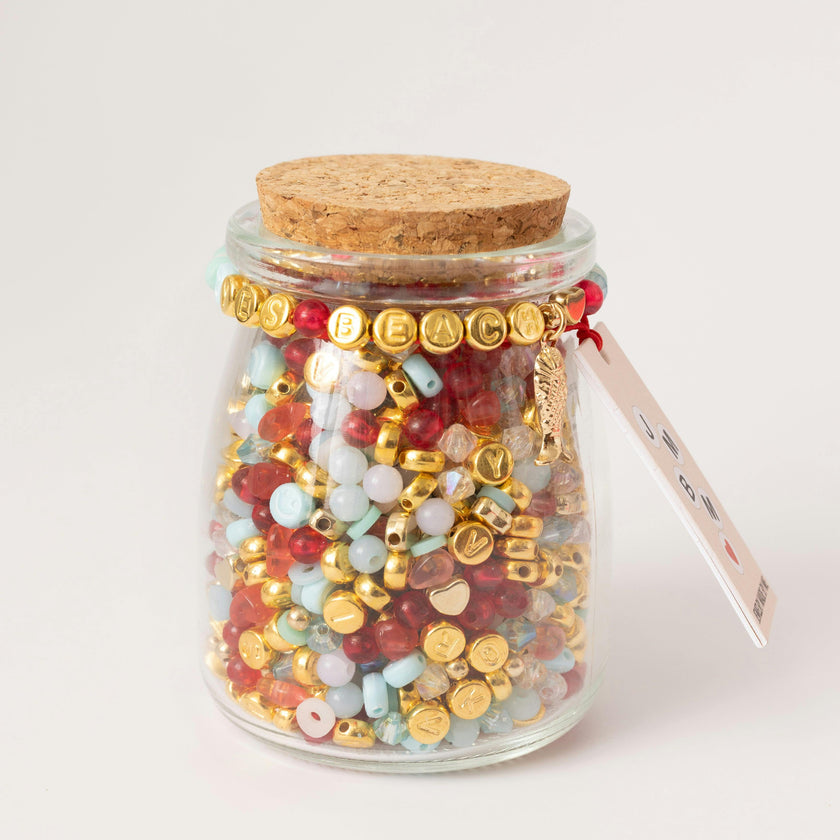 Yes, Beach! Gold Toned Alphabet Bead DIY Jar