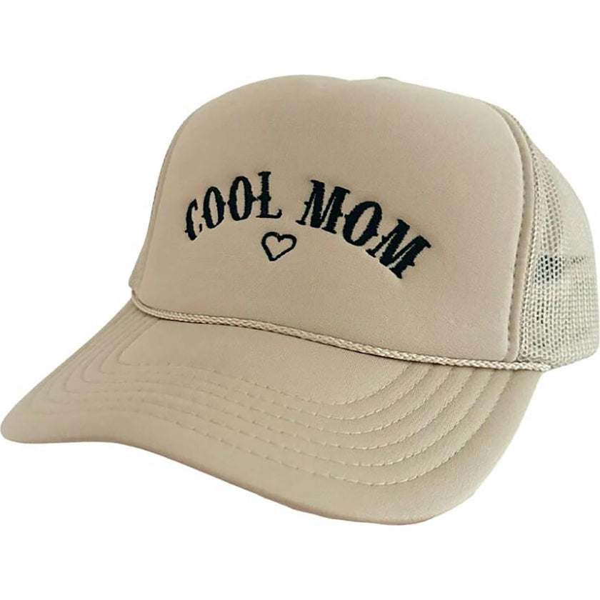 Cool Mom Embroidered Trucker Hat, Beige & Black - OS