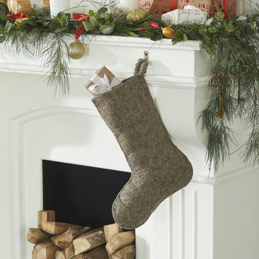 Hand Felted Wool Christmas Stocking - Spiral Grey