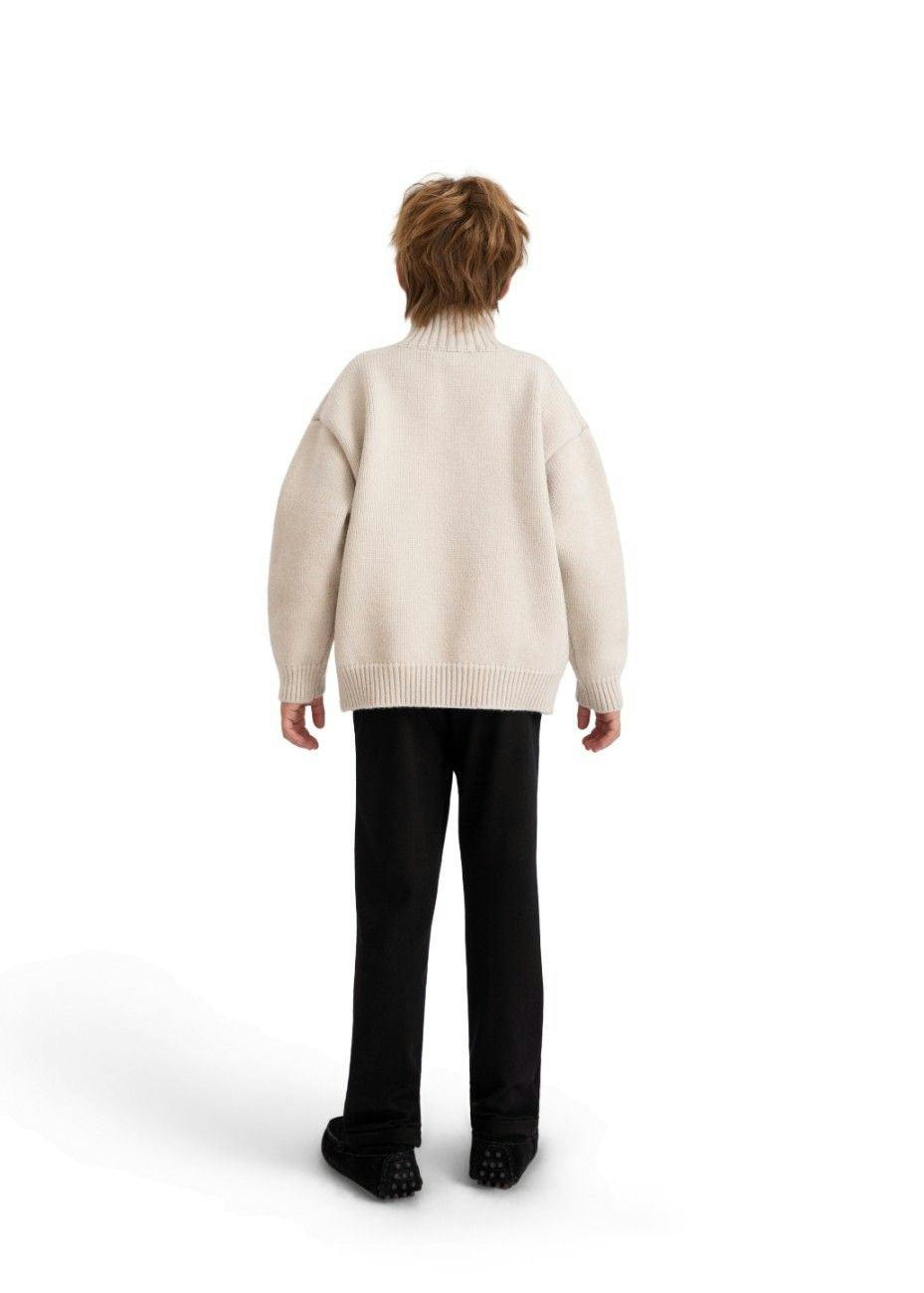 Beige Button-Up Ribbed Sweater