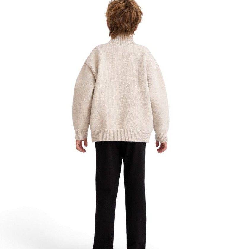 Beige Button-Up Ribbed Sweater
