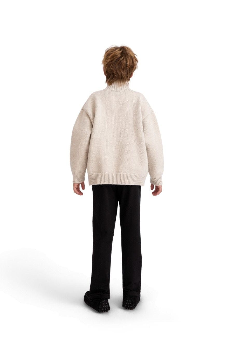 Beige Button-Up Ribbed Sweater