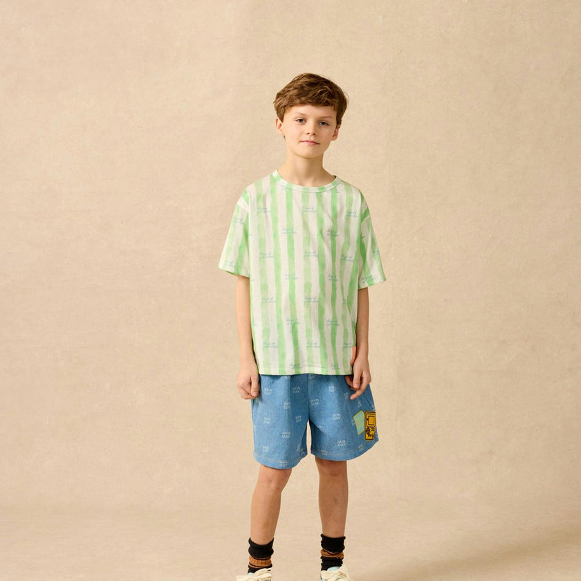 Organic Weekend Tee in Pistachio Stripe