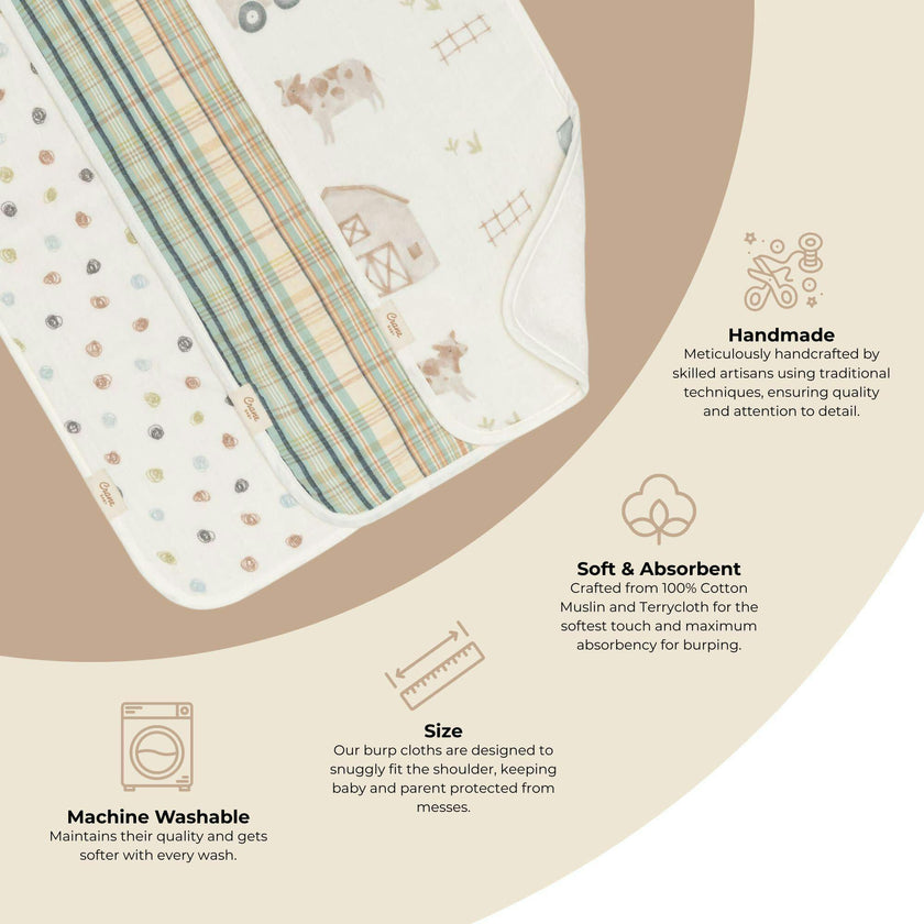 Charlie 3-pc. Farmhouse Tractor Newborn Baby Burp Cloth Set