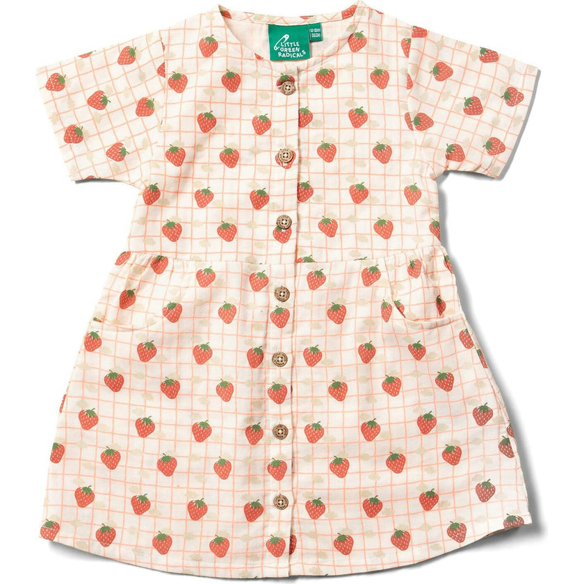 Strawberry Days Button Through Short Sleeve Dress, Cream