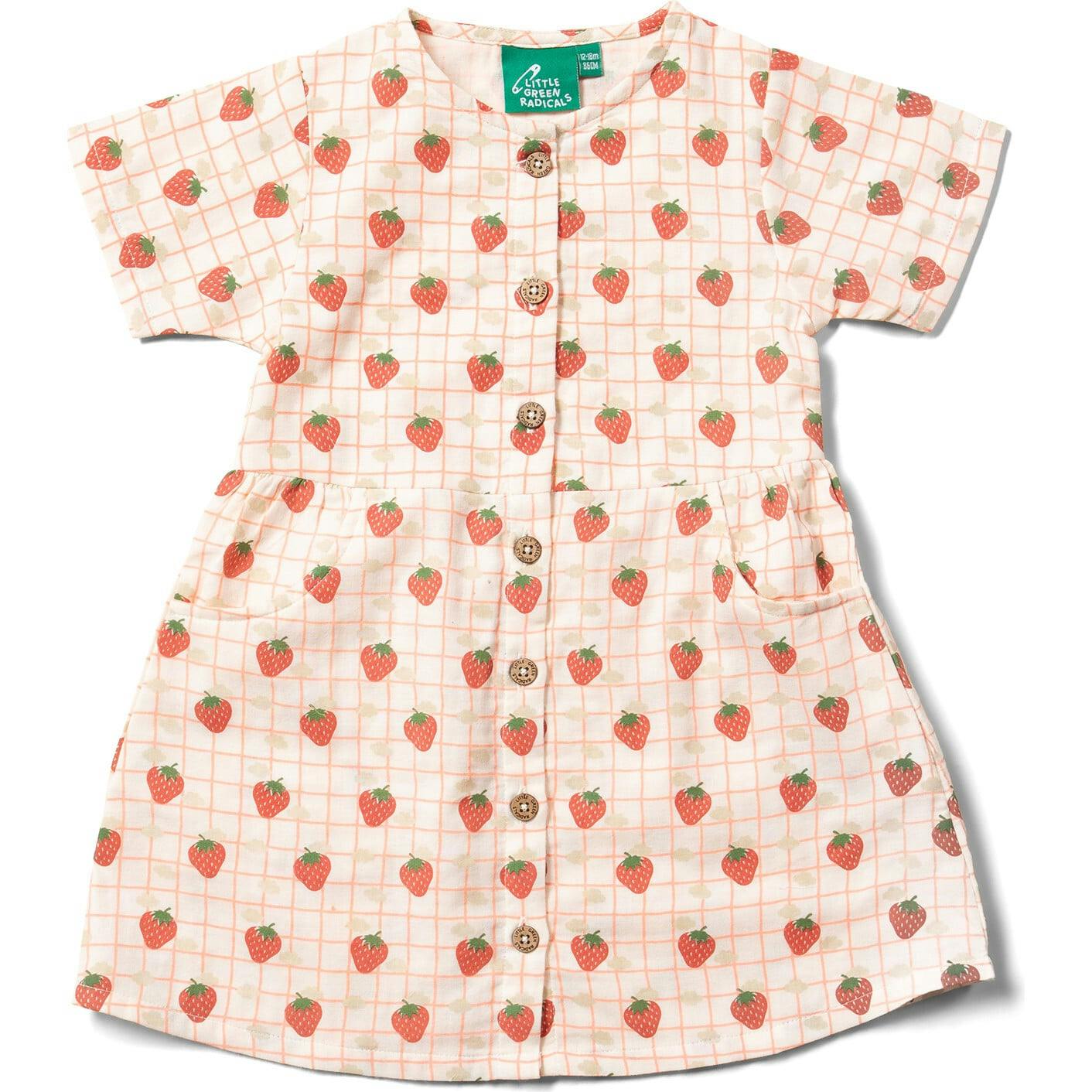Strawberry Days Button Through Short Sleeve Dress, Cream