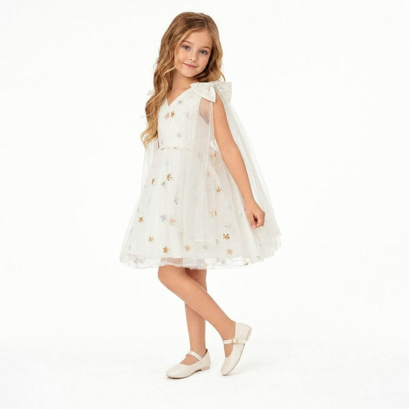 Stardust Embroidered White Tulle Party Dress
