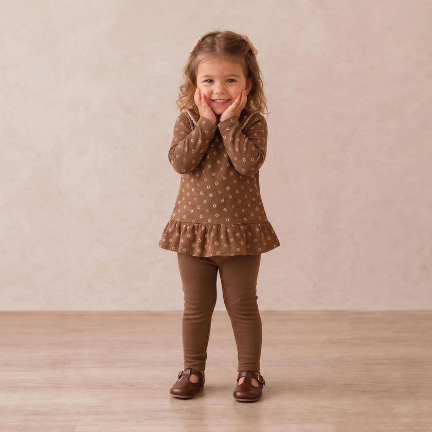Organic Collar Peplum Top Set of 2 - Chestnut Bloom + Brown