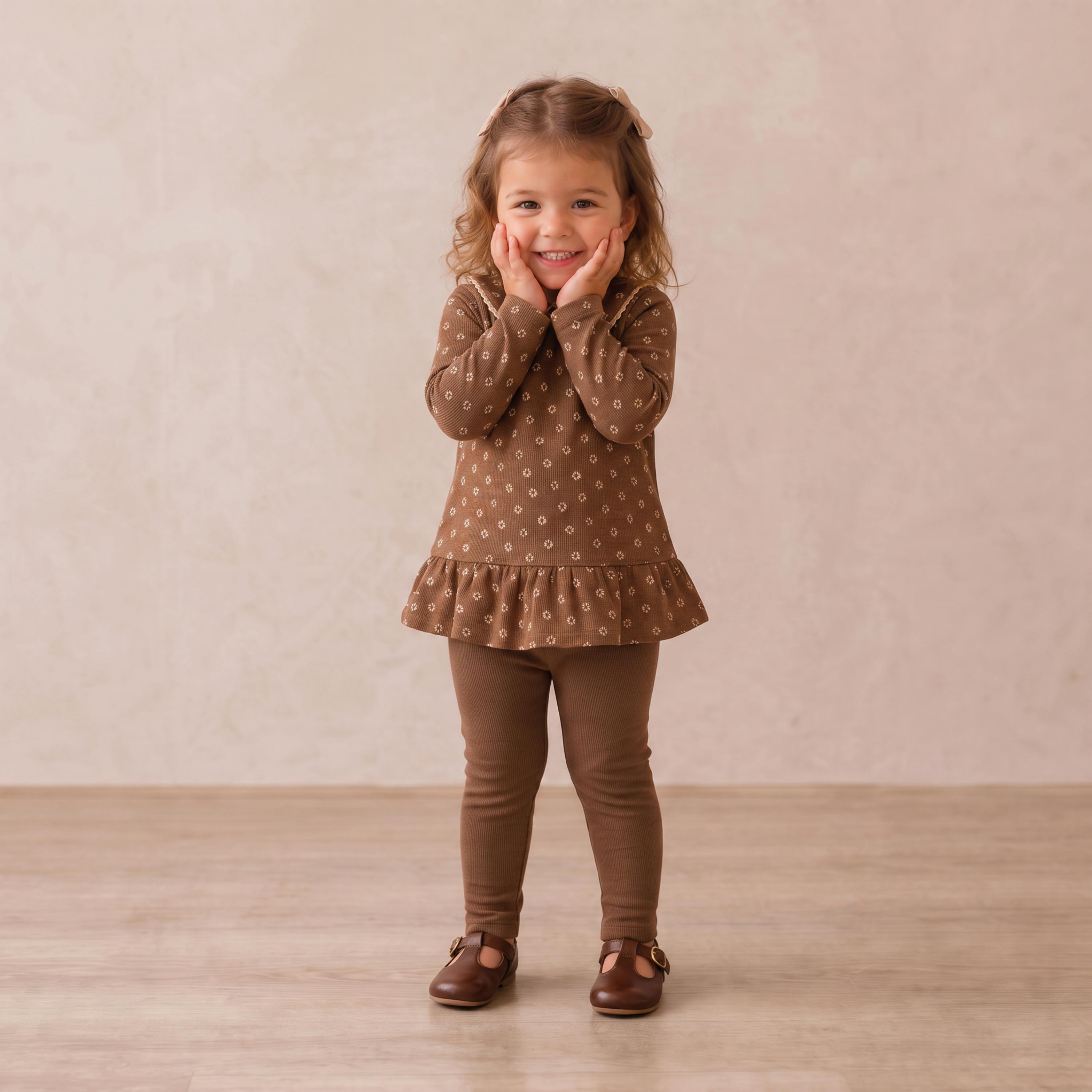Organic Collar Peplum Top Set of 2 - Chestnut Bloom + Brown