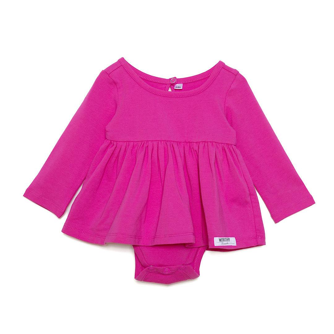 Long Sleeve Bubble Romper in Hot Pink