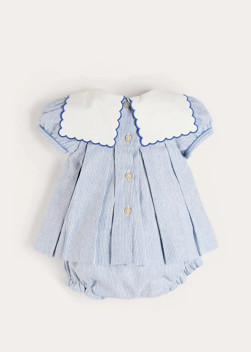 Alexander Stripe Mariner Collar Embroidered Boat Detail Dress with Bloomers in Blue (6mths-3yrs)