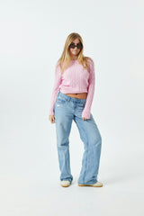 Leighton Light Pink Cable Knit Sweater Cable Knit Pullover With Heart Arrow Embroidery