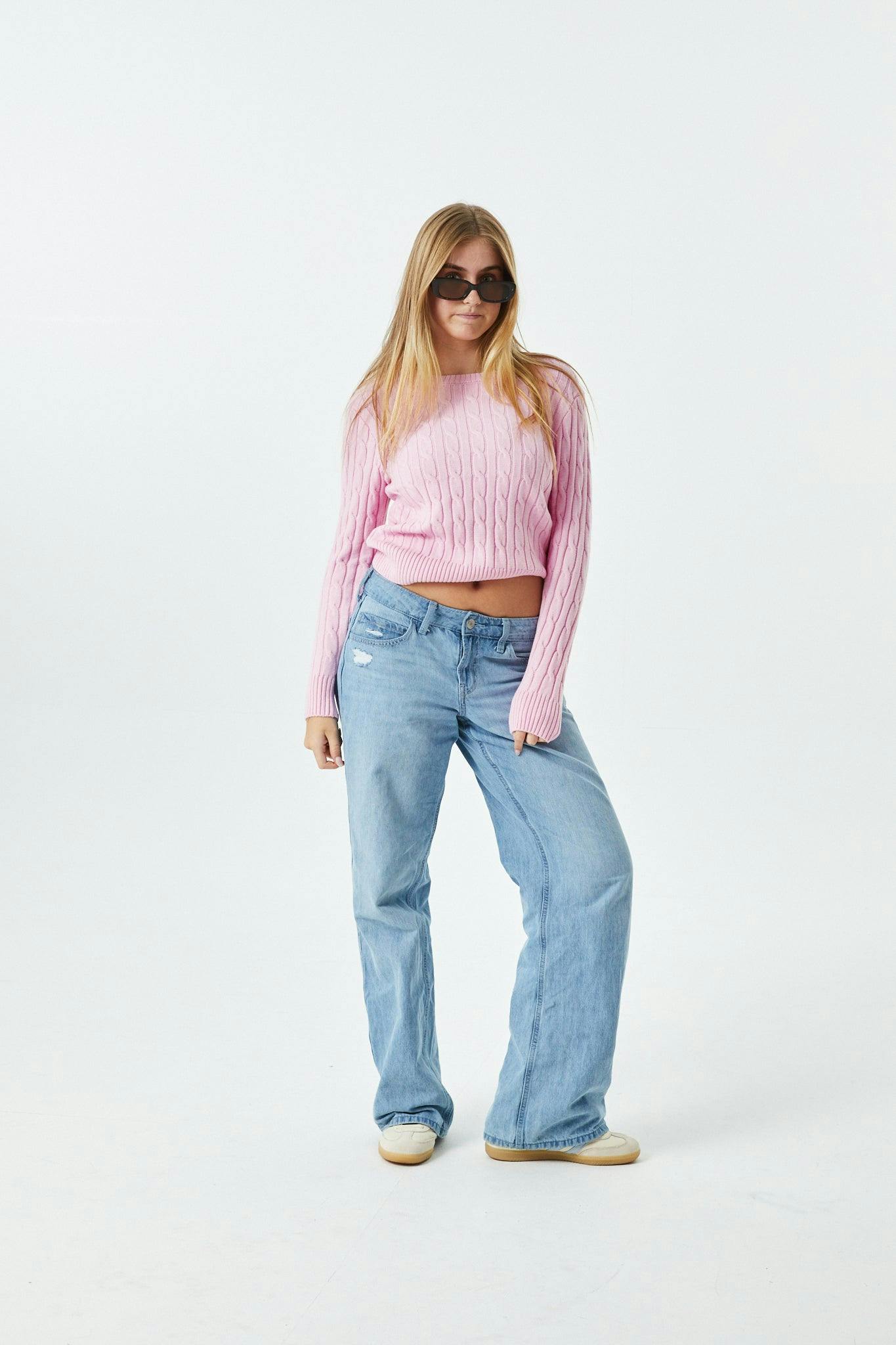 Leighton Light Pink Cable Knit Sweater Cable Knit Pullover With Heart Arrow Embroidery