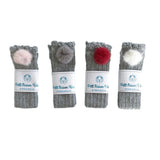 Grey Knee High Socks with Poms