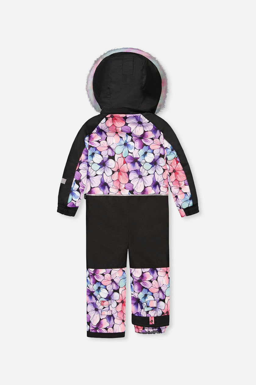 Kids One Piece Play Snowsuit Purple Floral Print