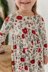Girls Long Sleeve Henley Dress in Poinsettia