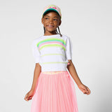 White Knit Sweater with Colorful Neon Stripes