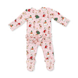 Christmas Dogs Pink - 2 Way Ruffle Back Zipper Footie