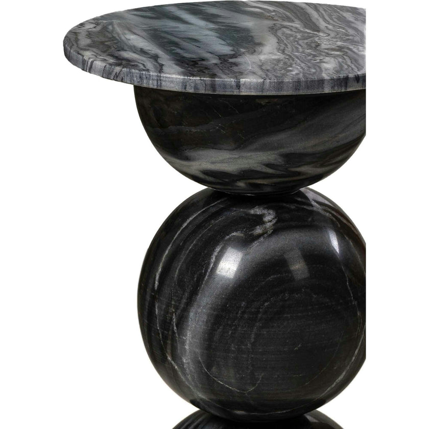 Aura 19" Modern Natural Marble Handmade Stacked Round Pedestal End Table