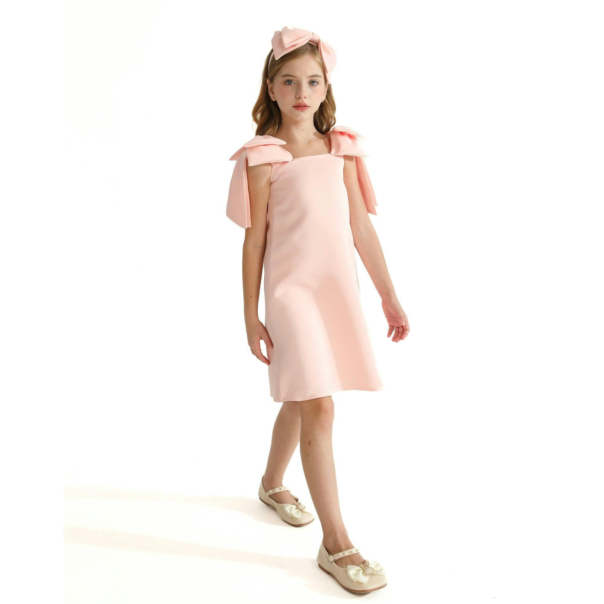 Pink Luneta Off-Shoulder Bow Dress